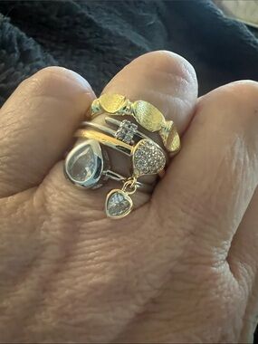 Chaos bundle Gold and Silver Heart Stackable Rings —Women's Mixed Metal Ring Set